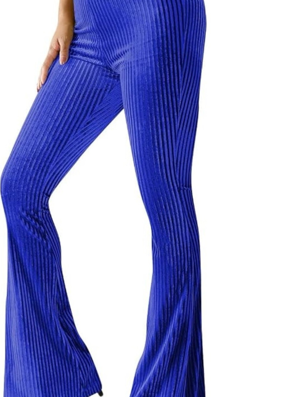 Sincerely Jules Ribbed Velvet Flare Pants - Cobalt Blue
